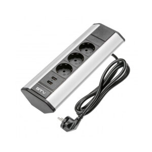 Priza colt cu 3 prize + 2 USB aluminiu AE-PBKT3S2U-80