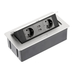 Priza incorporabila dreptunghiulara 2 prize Schuko + 2 USB aluminiu AE-PBSUC2GS-53