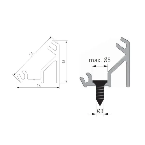 Profil GLAX pentru banda led pe colt / 2 ml, aluminiu PA-GLAXNKKT