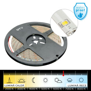 Banda LED alb rece 8mm/5ml,IP65,12V,33W,6500K LD-2835-300-65-ZBN