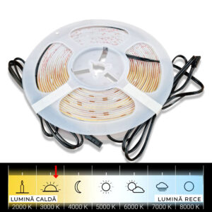 Banda LED lumina continua 5m/8mm, 320 LED/m, 9W/m, IP20, 800lm/m, alb neutru 4000 K, LD-COB24V-20-NEN